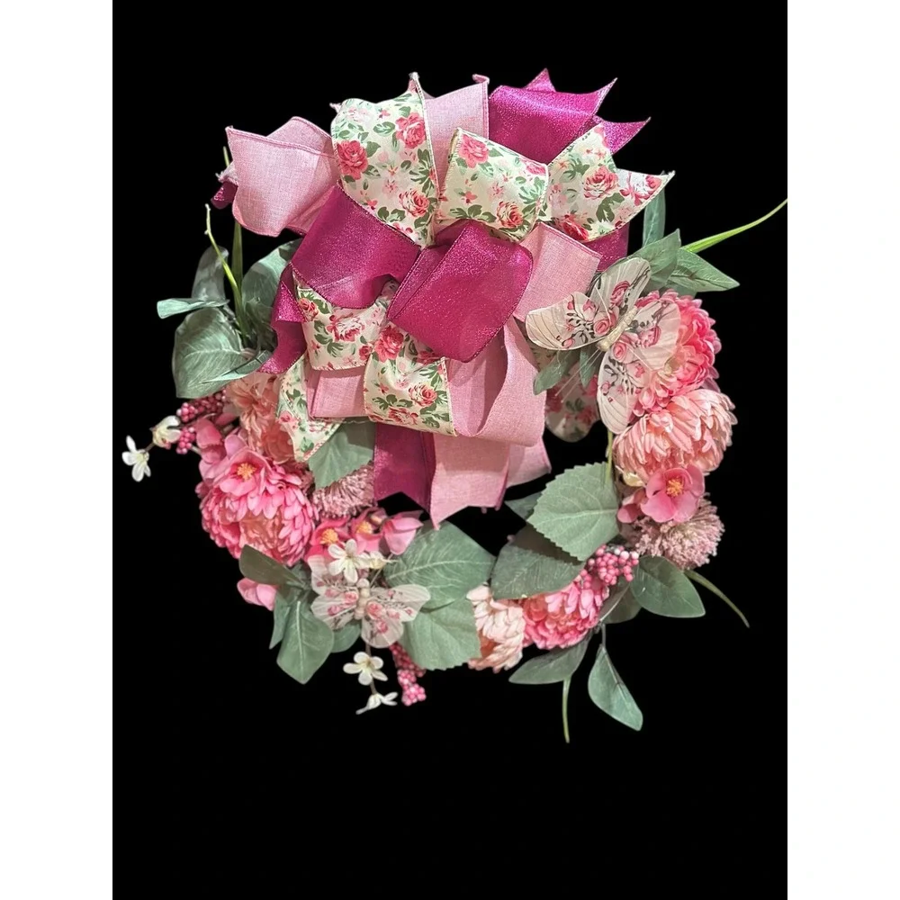 Butterfly Grapevine Wreath: Spring & Summer Pink Floral Door Decor